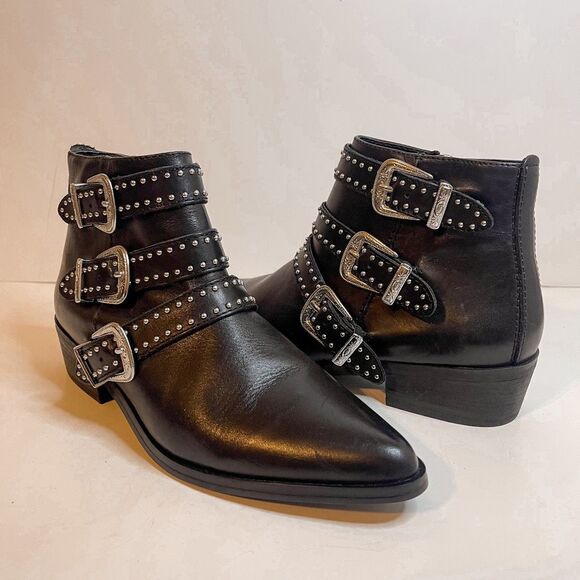 Aqua Blane Studded Leather Western Booties Size 7 - Picture 1 of 9